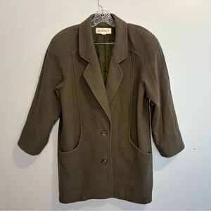 Vintage Koret Women's Olive Green Pea Coat Button Down Collared Large XL Wool